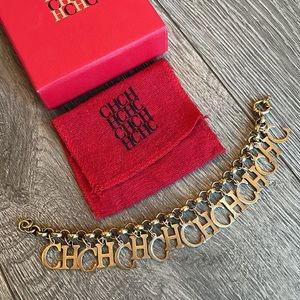 CH Carolina Herrera Logo Charm Gold Tone Pendant Bracelet
